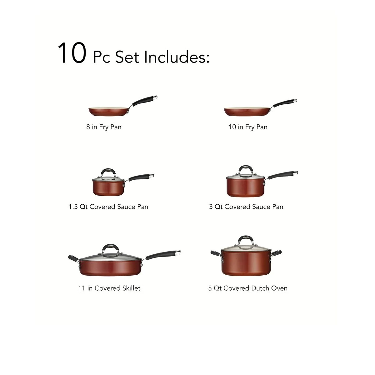 Tramontina Ceramica 10 Pc Cookware Set - Metallic Copper 3 Tramontina Ceramica 10 Pc Cookware Set - Metallic Copper - Image 3