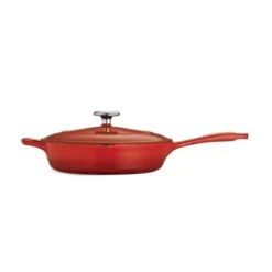 Tramontina 10 In Enameled Cast-Iron Series 1000 Covered Skillet - Gradated Red -Kitchen Bbq Shop 80131057IXM001G