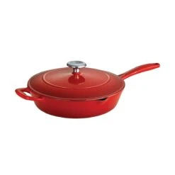 Tramontina 10 In Enameled Cast-Iron Series 1000 Covered Skillet - Gradated Red -Kitchen Bbq Shop 80131057IXM002G