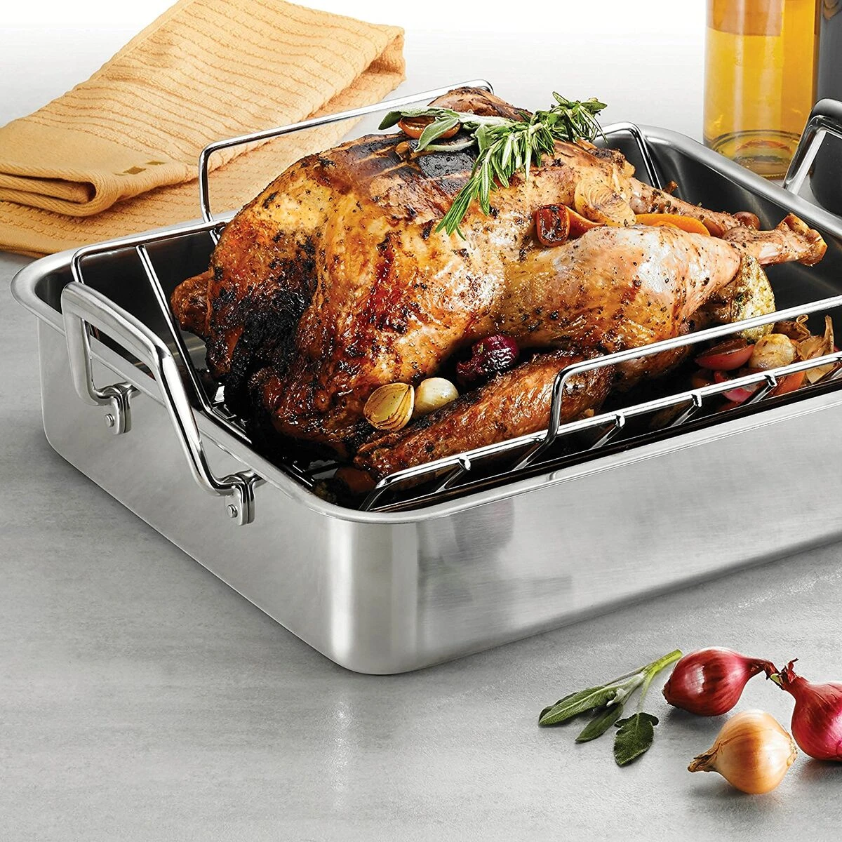 Tramontina Prima 16.5 In Stainless Steel Deep Roasting Pan - Includes Basting Grill & V-Rack 1 Tramontina Prima 16.5 In Stainless Steel Deep Roasting Pan - Includes Basting Grill & V-Rack
