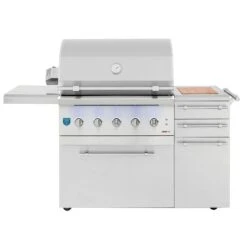 American Made Grills AMG-ENC36-CART Encore 36-Inch Dual Fuel Wood And Gas Grill With Infrared Searing Burner And Rotisserie Kit On Cart