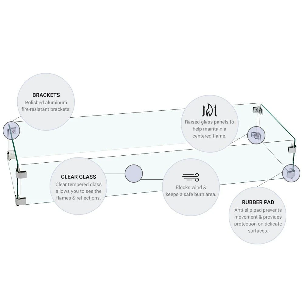 American Fire Glass Fire Pit Glass Wind Guard, Linear, 41.5x11.5 Inch 2 American Fire Glass Fire Pit Glass Wind Guard, Linear, 41.5x11.5 Inch - Image 2